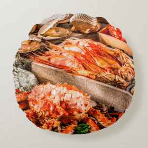 Seafood cuisine plate as an ocean gourmet dinner b round cushion