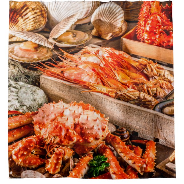 Seafood cuisine plate as an ocean gourmet dinner b shower curtain (Front)