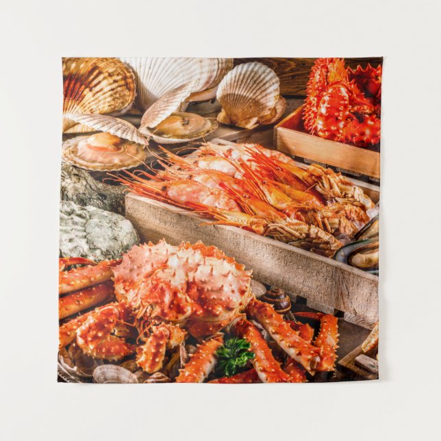 Seafood cuisine plate as an ocean gourmet dinner b tapestry (Front)