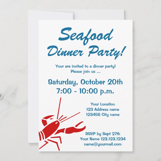 Seafood dinner party invitations with red lobster (Front)