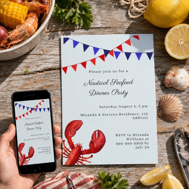 Seafood Dinner Summer Party Nautical Invitation (Creator Uploaded)