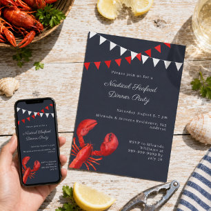 Seafood Dinner Summer Party Nautical Invitation