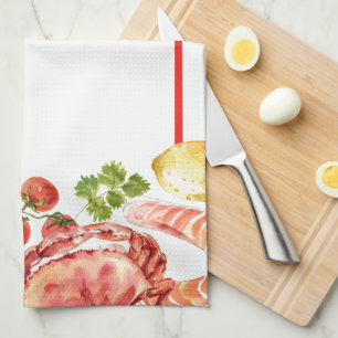 Seafood Feast Red Stripe Tea Towel