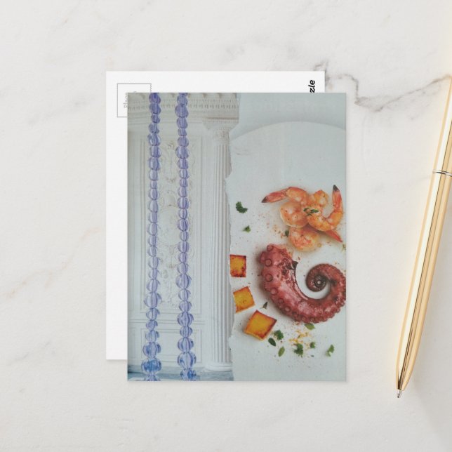 Seafood in a room surreal collage postcard (Front/Back In Situ)