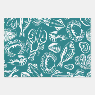 Seafood Lover Pattern Wrapping Paper Sheet
