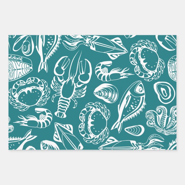 Seafood Lover Pattern Wrapping Paper Sheet (Front)