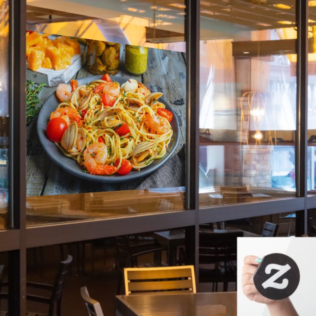 Seafood Pasta Shrimp Muscles Spices 2 Italian Food (Restaurant Window)