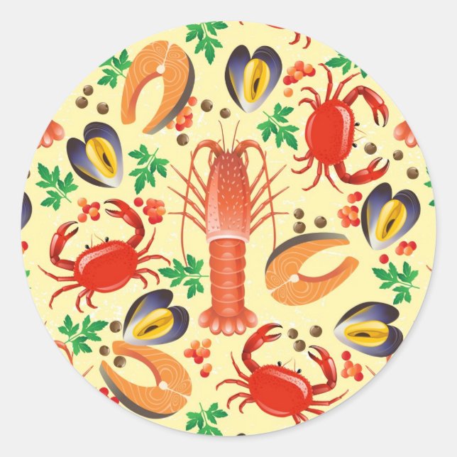 Seafood Pattern Classic Round Sticker (Front)