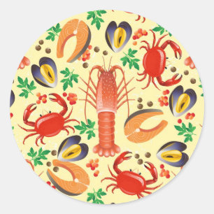 Seafood Pattern Classic Round Sticker