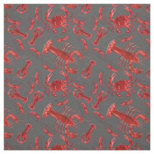 Seafood Pattern Crawfish Lobster Rustic Dark Grey Fabric
