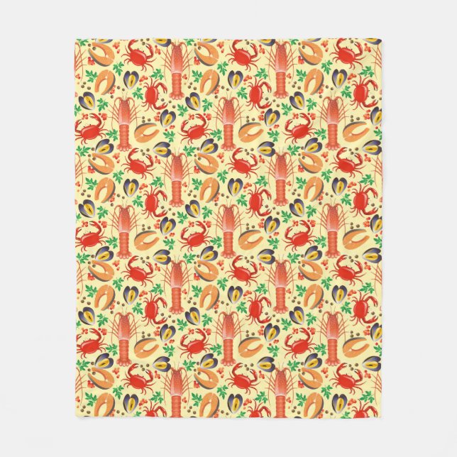 Seafood Pattern Fleece Blanket (Front)