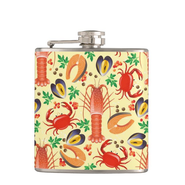 Seafood Pattern Hip Flask (Front)