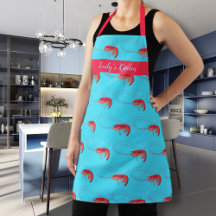 Seafood Pink Shrimp Personalised Aqua Blue Apron
