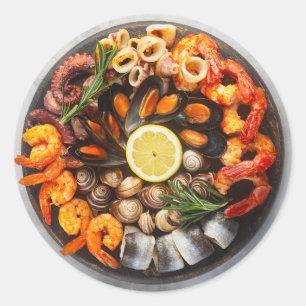 Seafood Platter Classic Round Sticker
