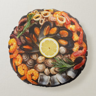 Seafood Platter Round Cushion