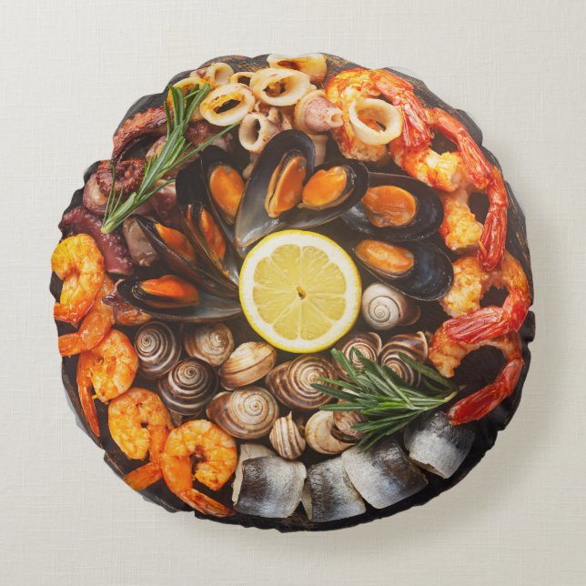 Seafood Platter Round Cushion (Front)
