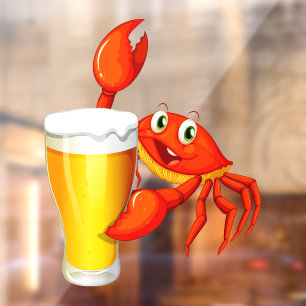 Seafood Restaurant Cartoon Crab With Beer Decor