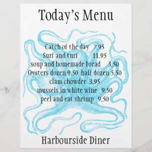 Seafood restaurant menu