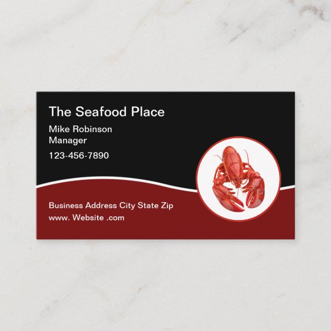 Seafood Restaurant Modern Lobster Business Cards (Front)
