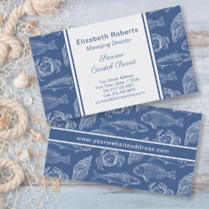 Seafood Restaurant or Coastal Resort Blue Business Card