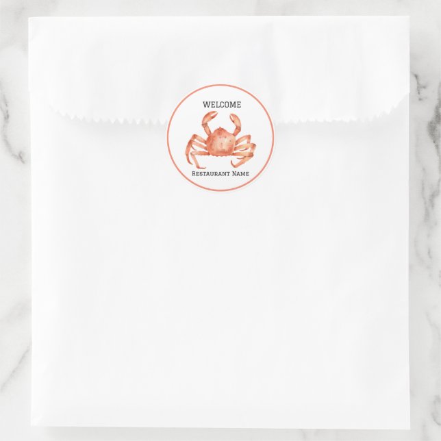 Seafood restaurant welcome red Crab Personalise Classic Round Sticker (Bag)