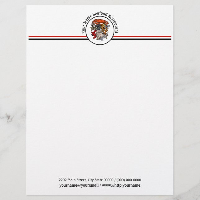 Seafood Shellfish Crab Restaurant Logo Custom Letterhead (Front)