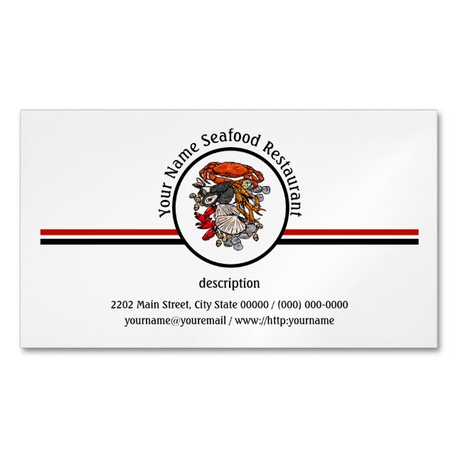 Seafood Shellfish Crab Restaurant Logo Custom Magnetic Business Card (Front)