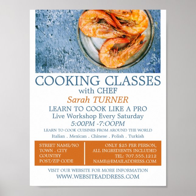 Seafood Shrimp, Cooking Classes Advertising Poster (Front)