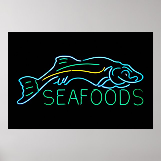 Seafoods with Fish Neon Sign (Front)
