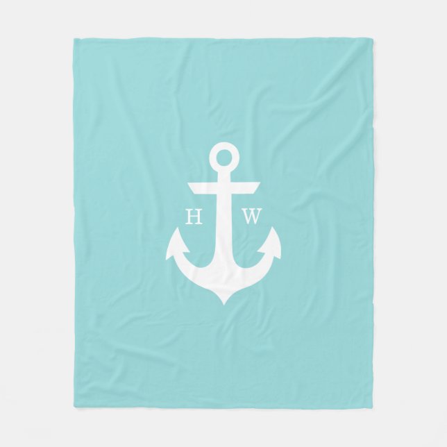 Seaglass Anchor Nautical Monogram Fleece Blanket (Front)