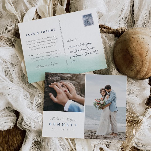 Seaglass Coastal Watercolor Wedding Thank You Postcard (Creator Uploaded)