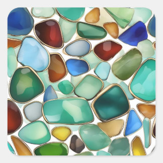 Seaglass collection for jewellery. square sticker
