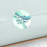 Seaglass Geode Classic Round Sticker<br><div class="desc">Chic round stickers are perfect for your business materials,  branding,  packages and correspondence. Design features watercolor geode agate slice illustrations in ethereal seaglass green,  with two custom text fields overlaid in deep navy blue block and italic lettering.</div>