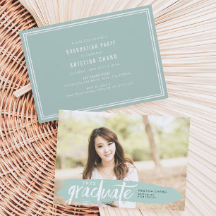 Seaglass Painted Stripe Photo Graduation Party Invitation