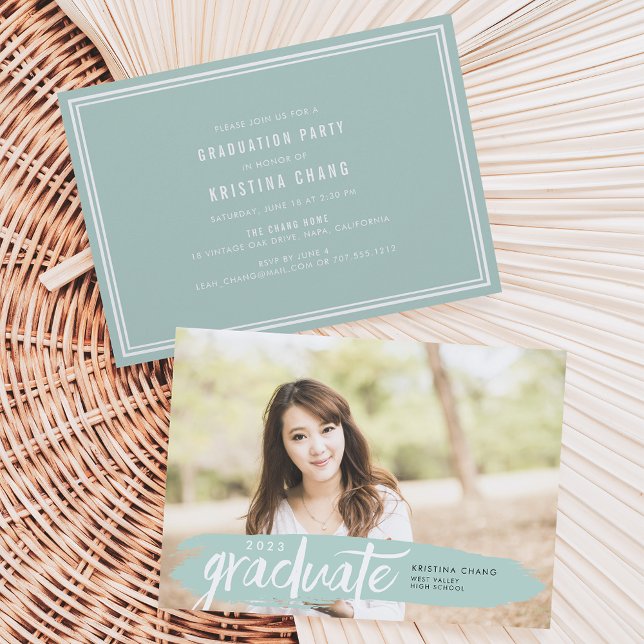 Seaglass Painted Stripe Photo Graduation Party Invitation (Creator Uploaded)