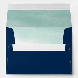 Seaglass Tides Navy and Green Watercolor Lined Envelopes