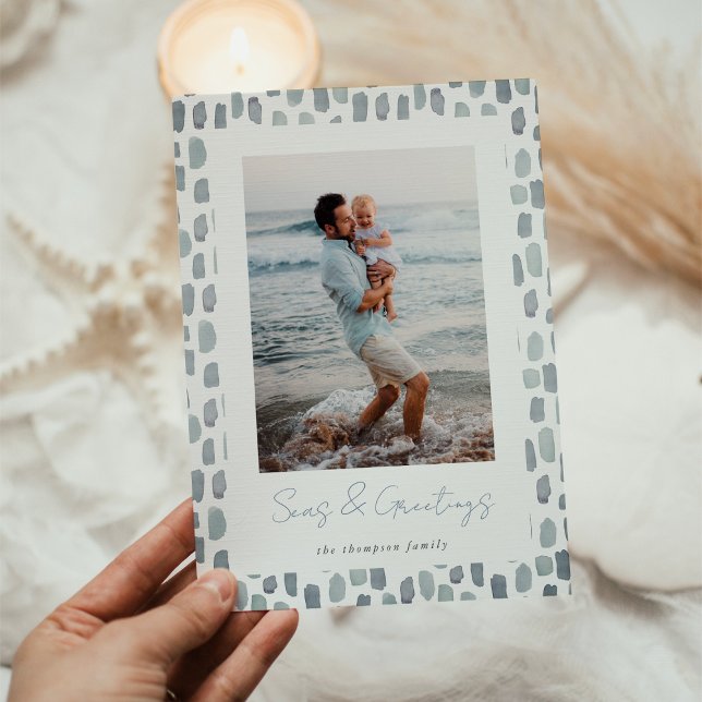 Seaglass Watercolor | Modern Minimal Coastal Photo Holiday Card (Creator Uploaded)