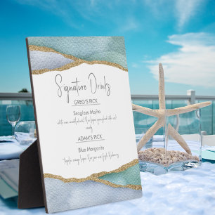 Seaglass Watercolor Signature Drinks Wedding Sign Plaque