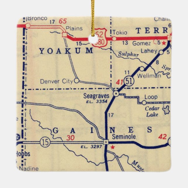 Seagraves TX Vintage Map Ceramic Ornament (Back)