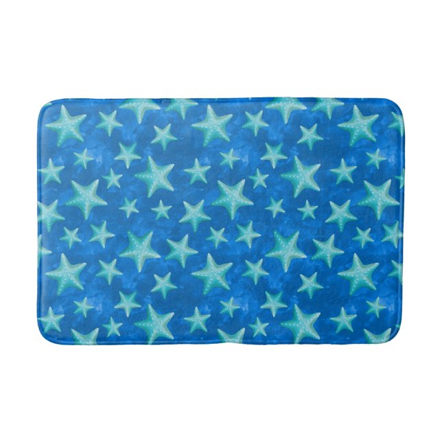 Seagreen Navy Starfish Summer Beach Nautical Bath Mat (Front)