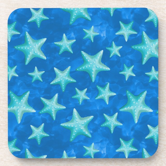 Seagreen Navy Starfish Summer Beach Nautical Coaster (Front)