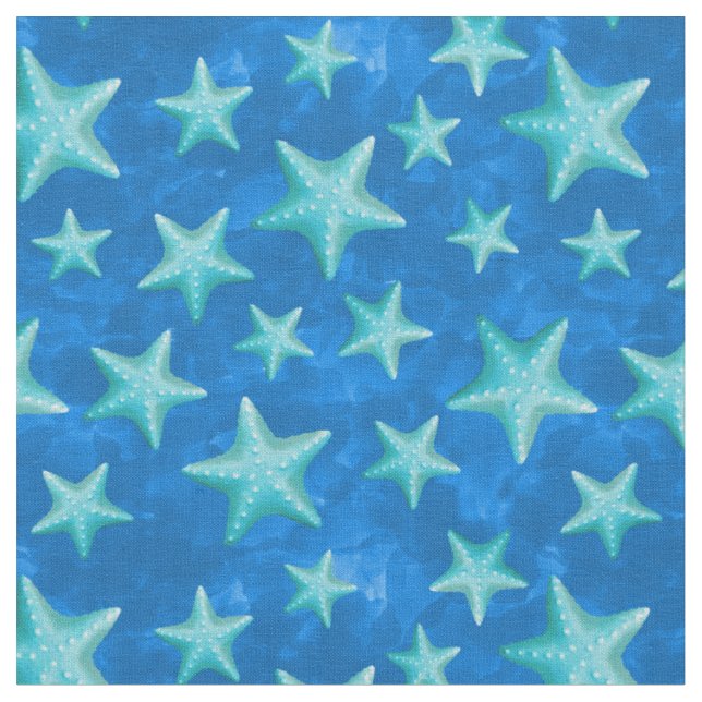 Seagreen Navy Starfish Summer Beach Nautical Fabric (Close Up)