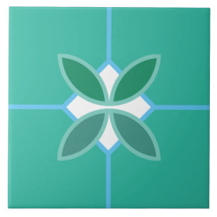 Seagreen petals, blue and white diamond on cyan ceramic tile
