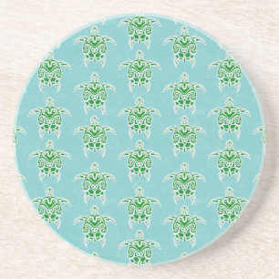 Seagreen Tribal Green Sea Turtles Coaster