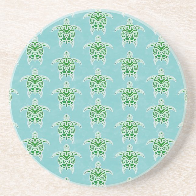Seagreen Tribal Green Sea Turtles Coaster (Front)