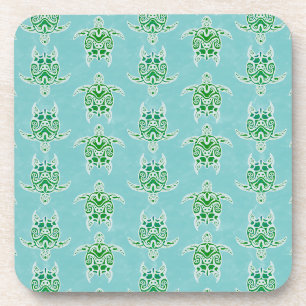 Seagreen Tribal Green Sea Turtles Coaster