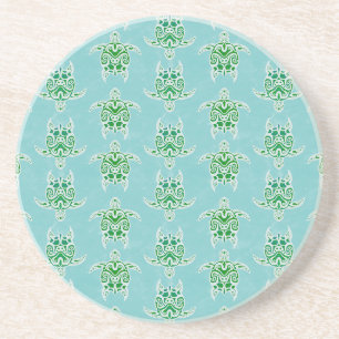 Seagreen Tribal Green Sea Turtles Coaster
