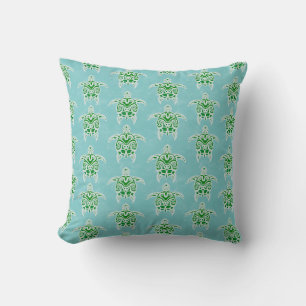 Seagreen Tribal Green Sea Turtles Cushion