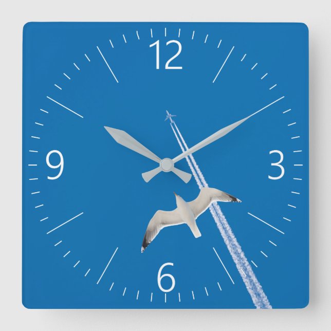 Seagull and aeroplane square wall clock (Front)