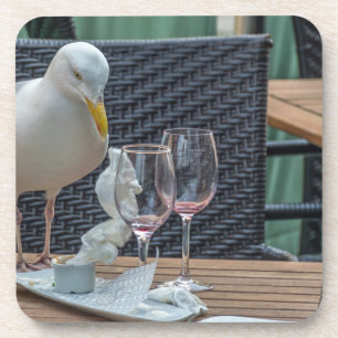 Seagull and empty glasses hard plastic coasters